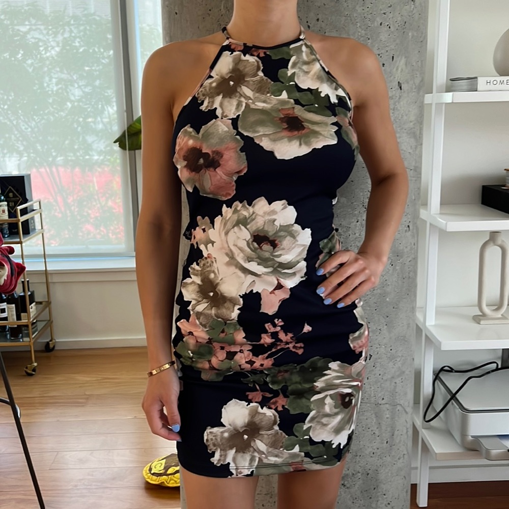 Floral lace mini dress